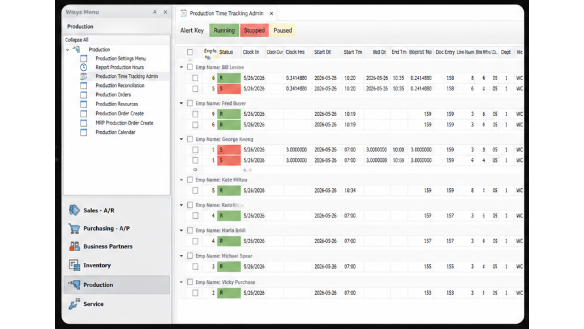 Production Time Tracking Admin — Agility Explorer Supervisor View