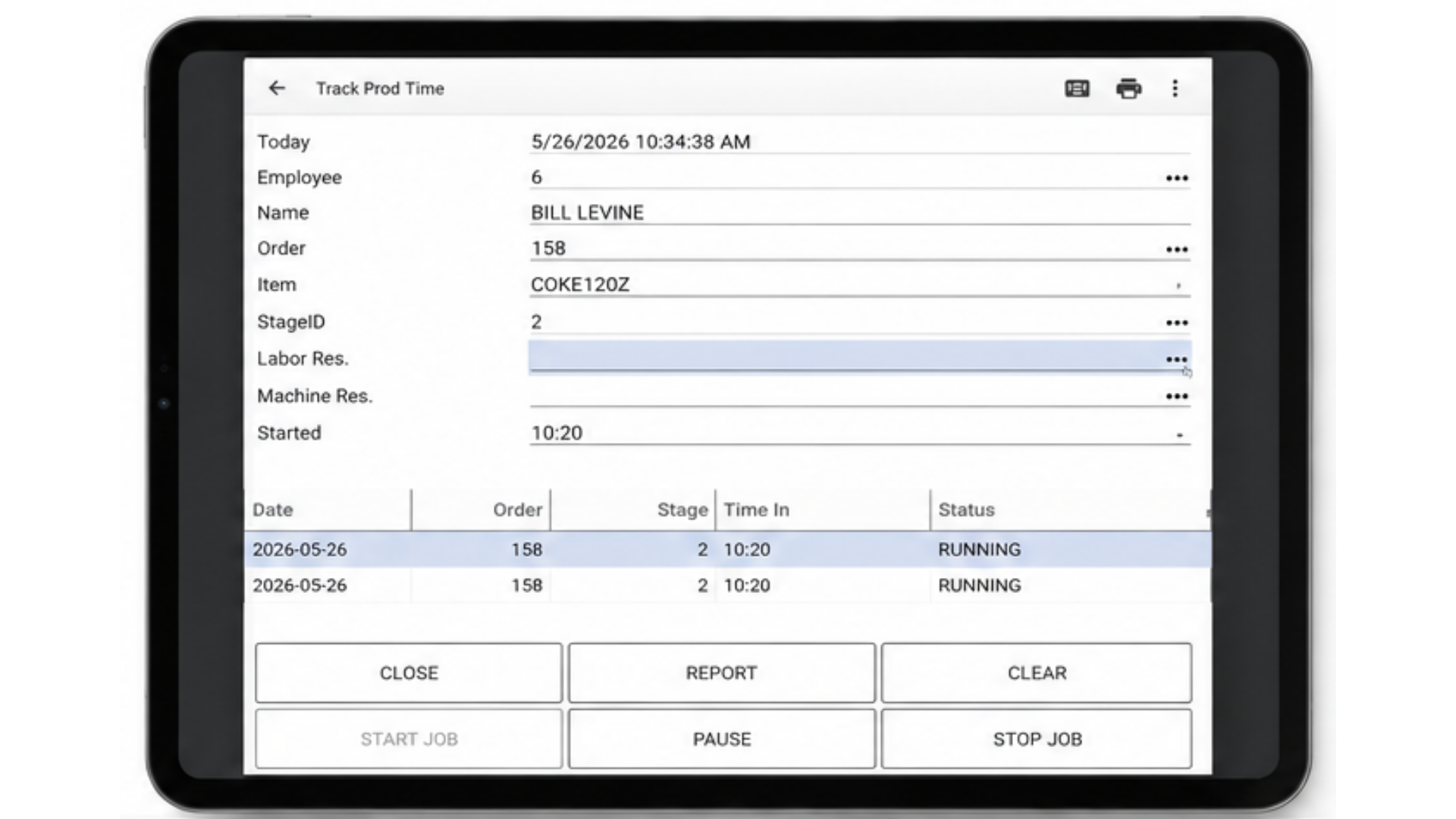 Track Prod Time — Agility 360/Mobile